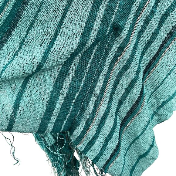 Knit Striped Blue Poncho OS Barbara Who? Fringe Lagenlook - Picture 8 of 10